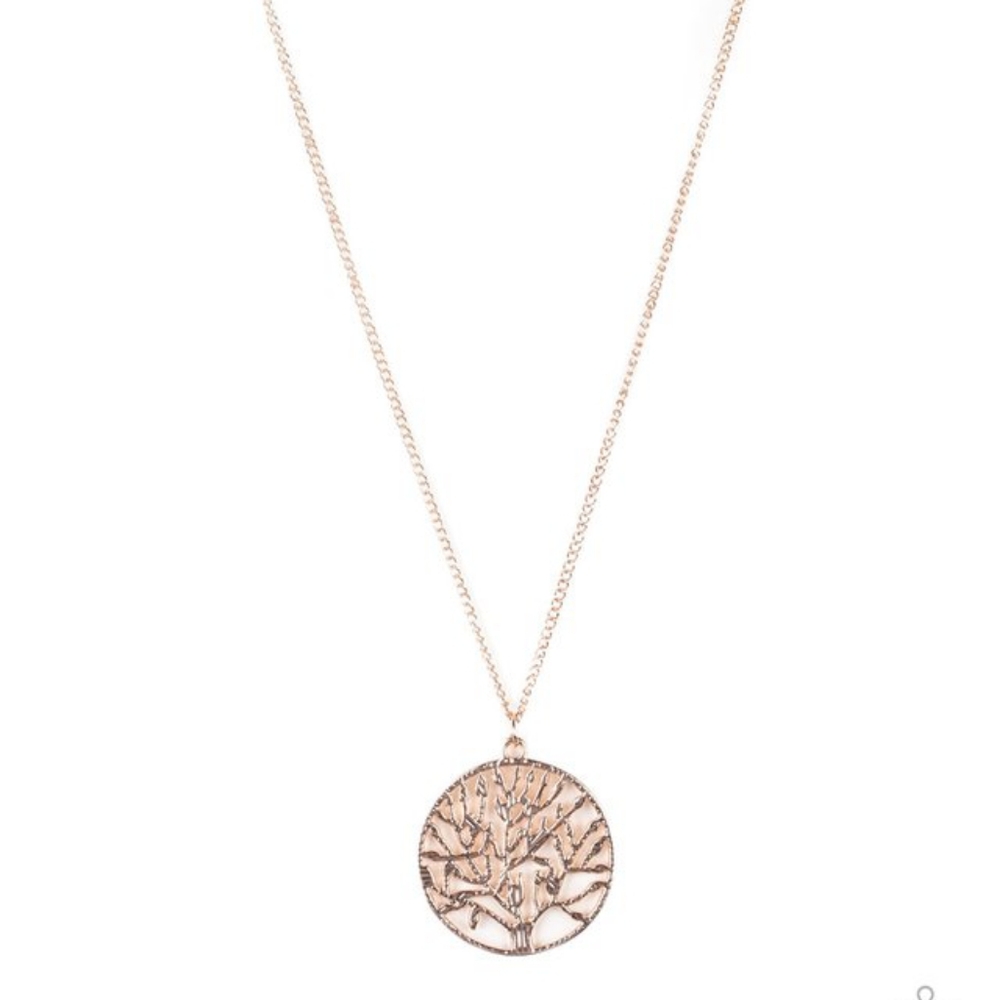 Save the trees necklace and earrings rose gold